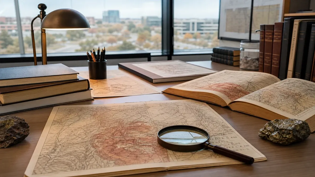 Mountain pass travel editorial research scene with topographic maps