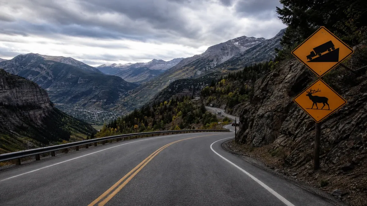 Driving Safety mountain pass guide illustration